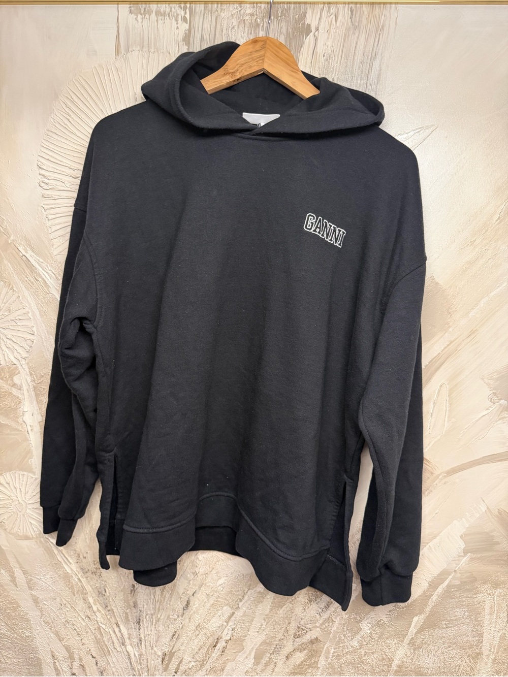 Ganni Black Crewneck Hoodie with Subtle Logo